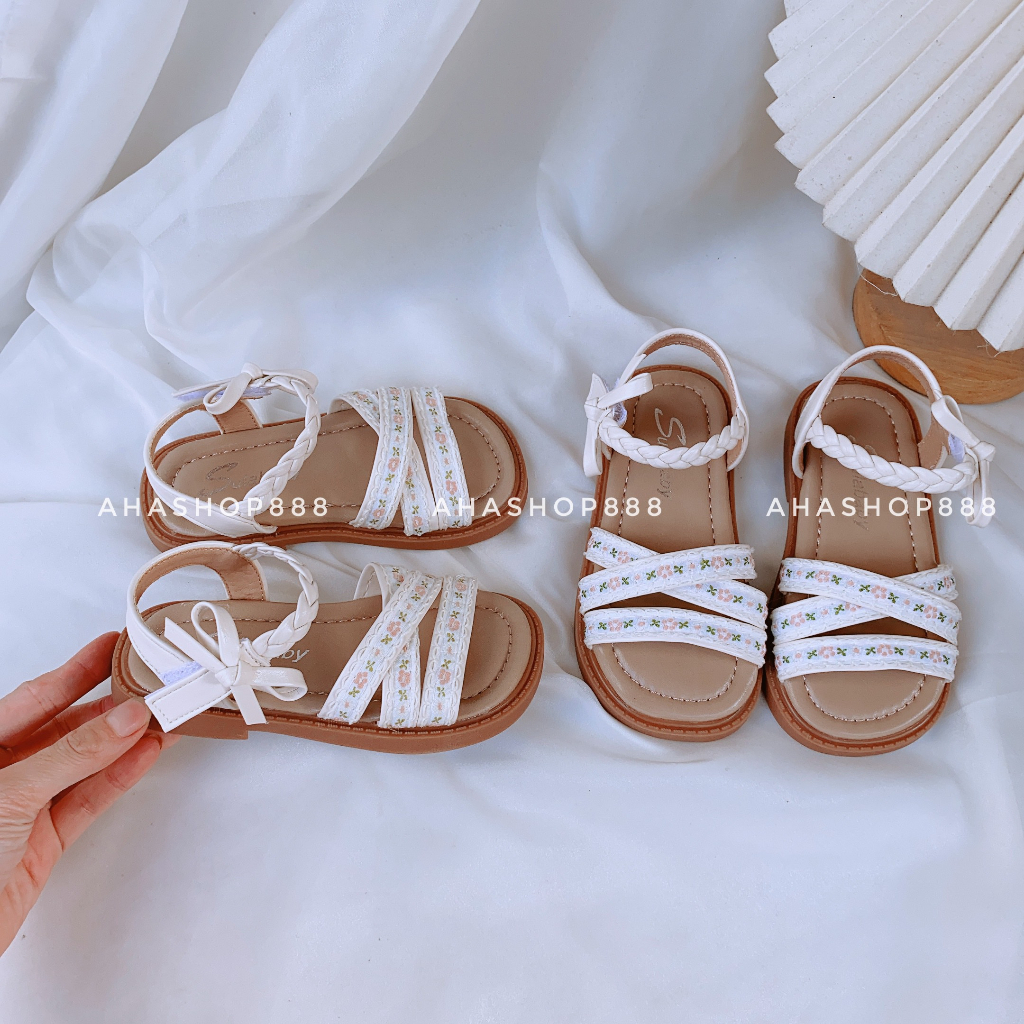 Dép Quai Hậu Quai Tết Phối Nơ Phong Cách VinTage Cho Bé Gái Từ 2-13 Tuổi K019
