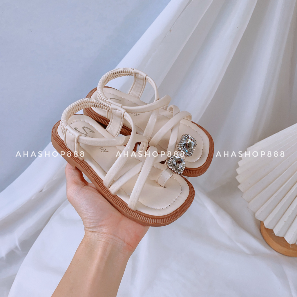 SẴN Dép Quai Hậu Xỏ Ngón Đính Đá Sáng Dây Mảnh Mềm Thoáng Chân Cho Bé Gái 3-10 Tuổi K115