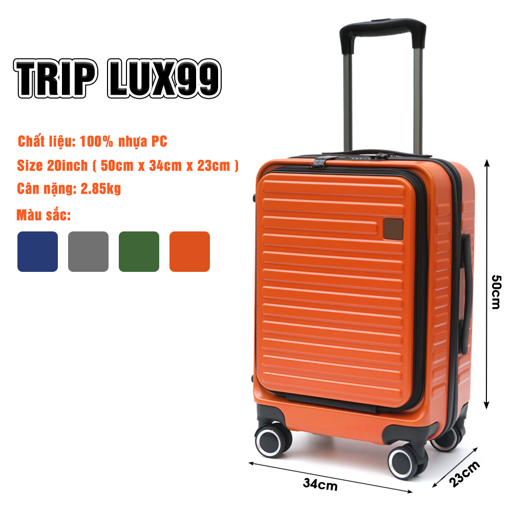 Vali nhựa kéo du lịch cao cấp TRIP LUX99 size 20inch có ngăn riêng đựng Laptop