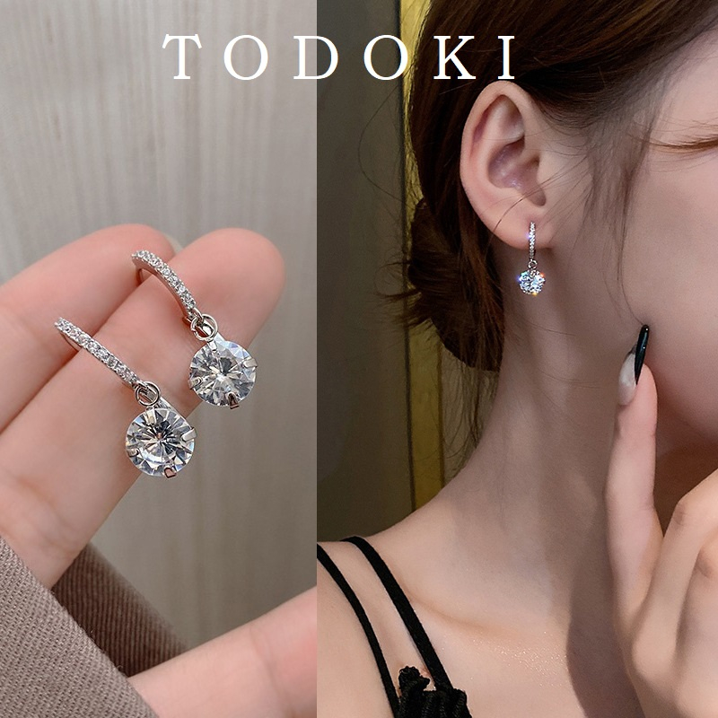 Khuyên tai chuôi bạc 925 đính đá Zircon Flash TODOKI Accessories T010 mạ bạc 925 sang chảnh,lấp lánh, hotrend