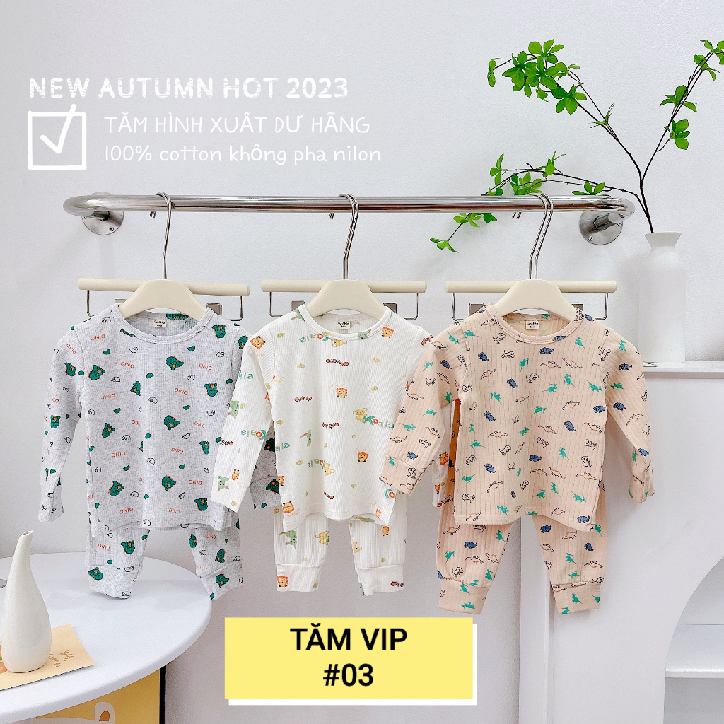 Set 3 bộ cotton tăm dài tay vải dư xuất Nhật sịn đẹp cho bé trai