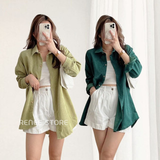 Áo sơ mi nhung tăm nữ Renee áo sơ mi nữ dài tay form rộng phong cách vintage Hàn Quốc - AS25