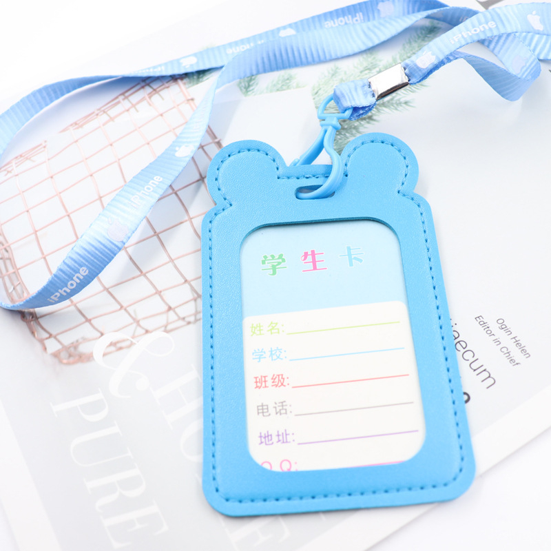 Dây đeo thẻ bọc da hình tai gấu. Loại móc đeo không có củ rút