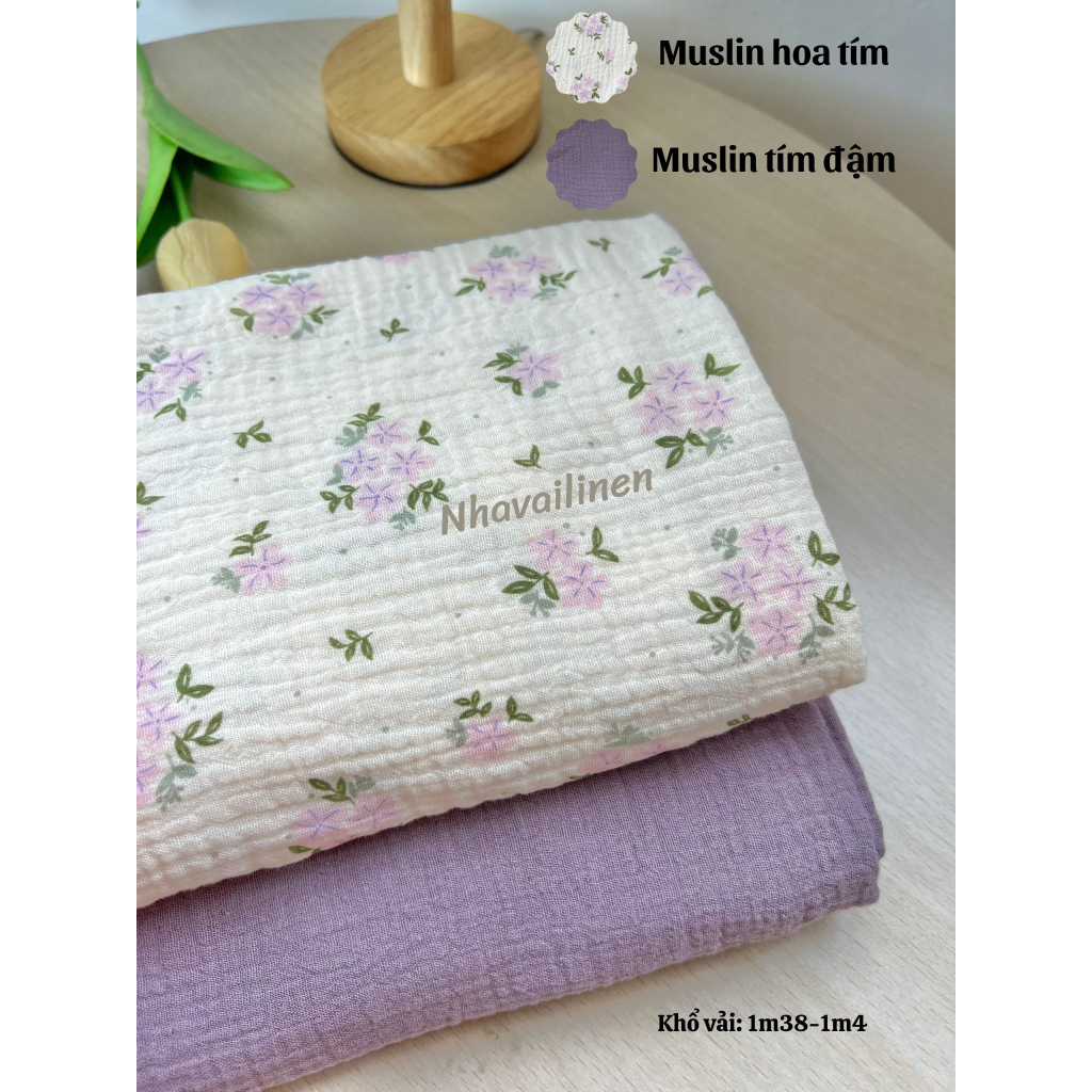 Vải xô muslin cao cấp 2 lơp hoạ tiết Xinh Xắn Cho Bé mềm mịn thấm hút mồ hôi Nhà Vải Linen