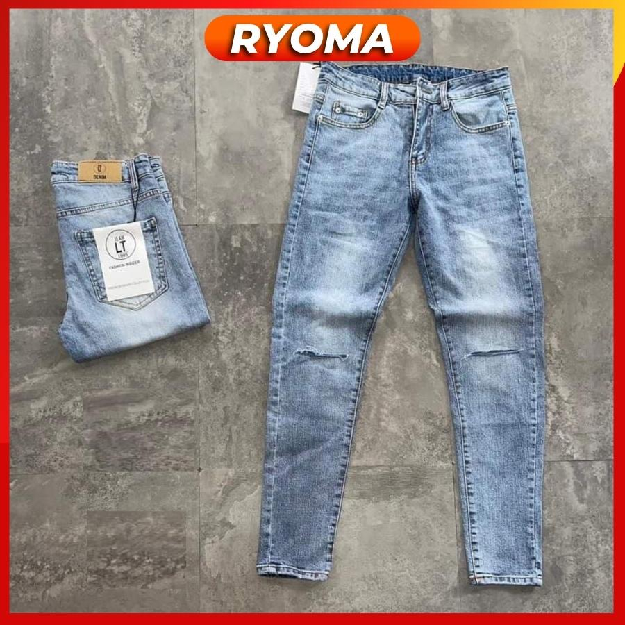 Quần jean nam rách khóa gối màu đen trơn chất liệu bò cao cấp co dãn 4 chiều form dáng skinny mẫu mới QJ_RYOMA