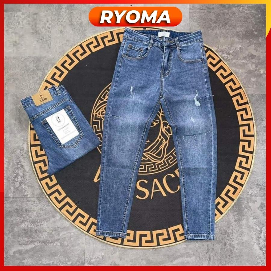 Quần jean nam rách khóa gối màu đen trơn chất liệu bò cao cấp co dãn 4 chiều form dáng skinny mẫu mới QJ_RYOMA