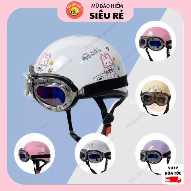 Nón bảo hiểm nửa đầu kính phi công HTP nhiều tem dễ thương,nón bảo hiểm kính phi công chính hãng HTP cao cấp