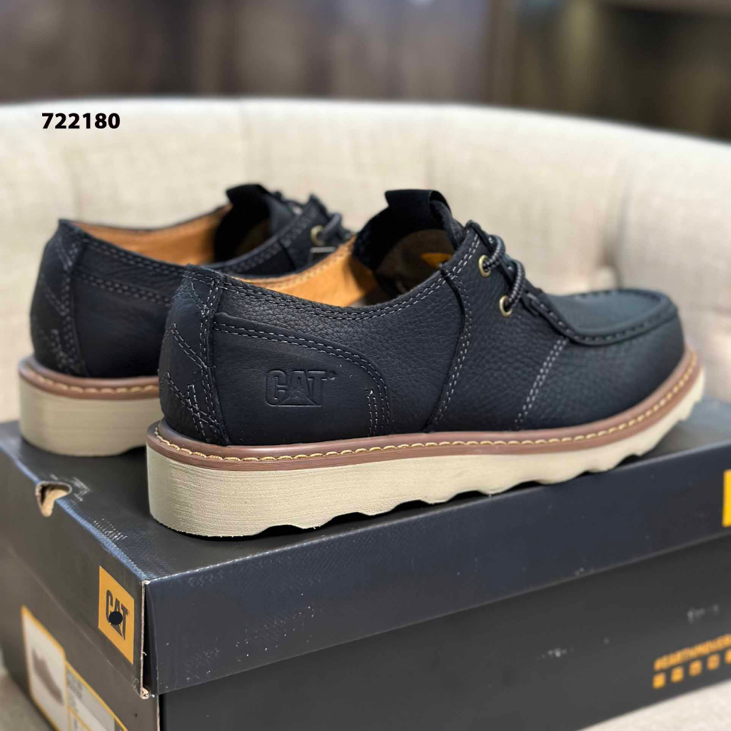 722180 - Giày Da Nam CAT Cột Dây Với Thiết Kế 2 Màu Tinh Tế - Đế Gợn Sóng Mũi Vuông - Full Box - SAUVUIVE