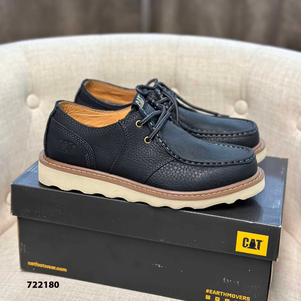 722180 - Giày Da Nam CAT Cột Dây Với Thiết Kế 2 Màu Tinh Tế - Đế Gợn Sóng Mũi Vuông - Full Box - SAUVUIVE