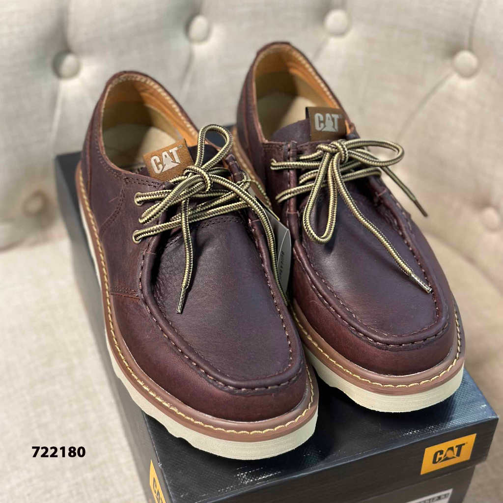 722180 - Giày Da Nam CAT Cột Dây Với Thiết Kế 2 Màu Tinh Tế - Đế Gợn Sóng Mũi Vuông - Full Box - SAUVUIVE