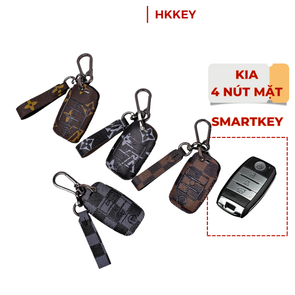 Bao da bảo vệ chìa khoá xe KIA Seltos Cerato K3 K5 Sorento Rio Rondo Soluto 3 nút bấm da bò trơn khâu tay móc đen
