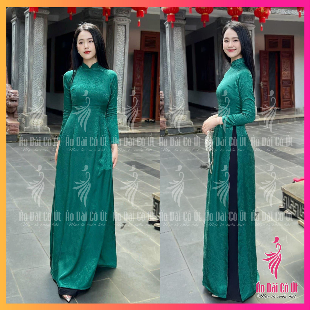 Áo dài truyền thống vải gấm hàng trơn may sẵn tay lỡ