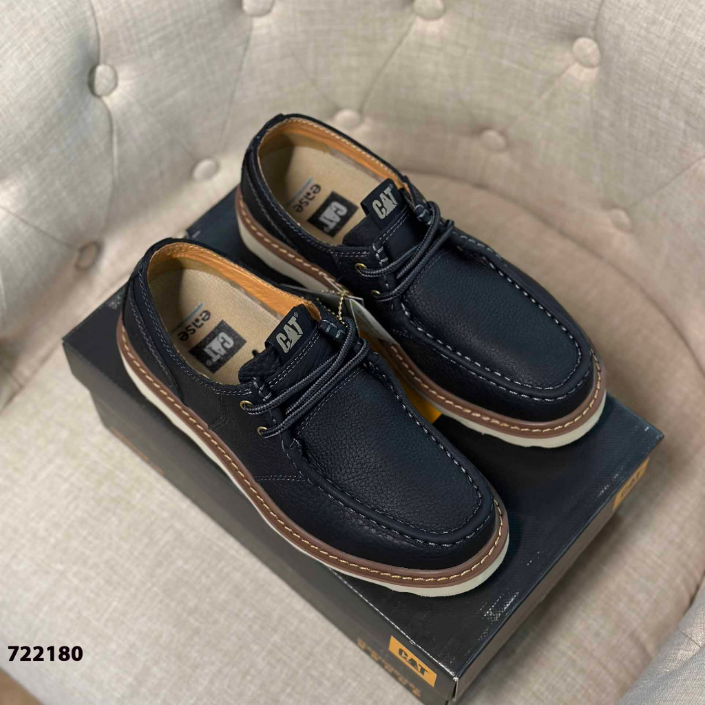 722180 - Giày Da Nam CAT Cột Dây Với Thiết Kế 2 Màu Tinh Tế - Đế Gợn Sóng Mũi Vuông - Full Box - SAUVUIVE
