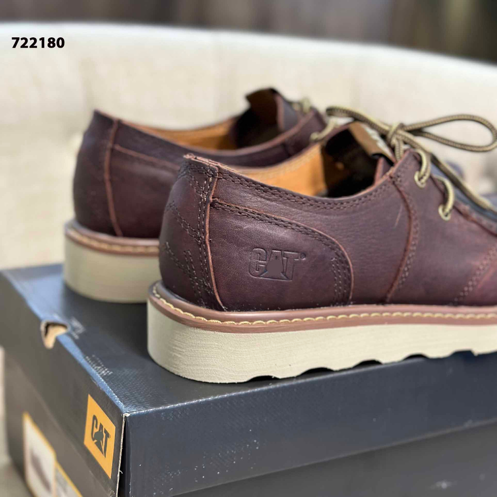 722180 - Giày Da Nam CAT Cột Dây Với Thiết Kế 2 Màu Tinh Tế - Đế Gợn Sóng Mũi Vuông - Full Box - SAUVUIVE