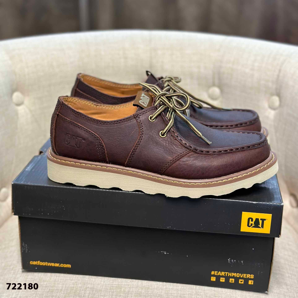 722180 - Giày Da Nam CAT Cột Dây Với Thiết Kế 2 Màu Tinh Tế - Đế Gợn Sóng Mũi Vuông - Full Box - SAUVUIVE