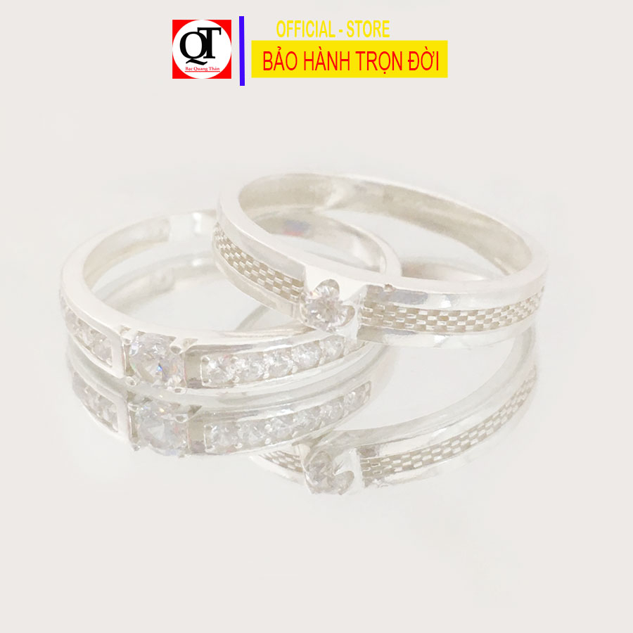 Nhẫn cặp đôi tình yêu nam nữ bản nhỏ phong cách thời trang chất liệu bạc ta đính đá cao cấp Bạc Quang Thản – QTND40