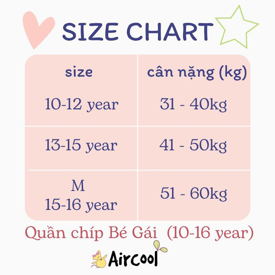 Quần chip tam giác Aircool cho bé gái  từ 6-15t