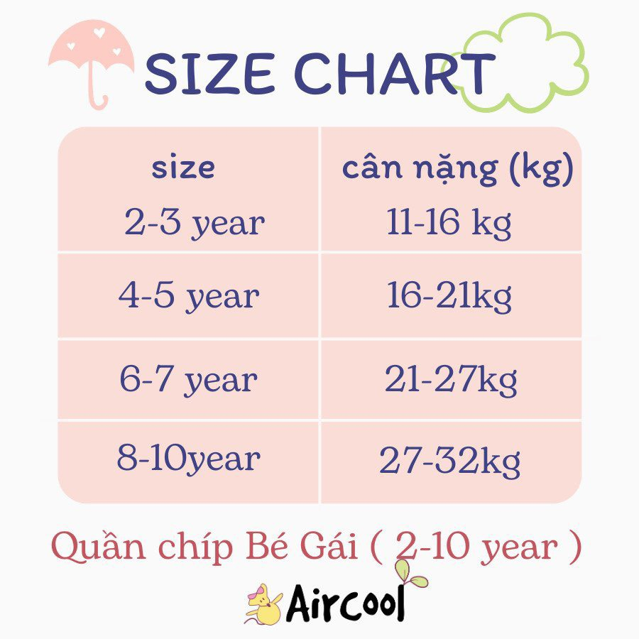Quần chip tam giác Aircool cho bé gái  từ 6-15t