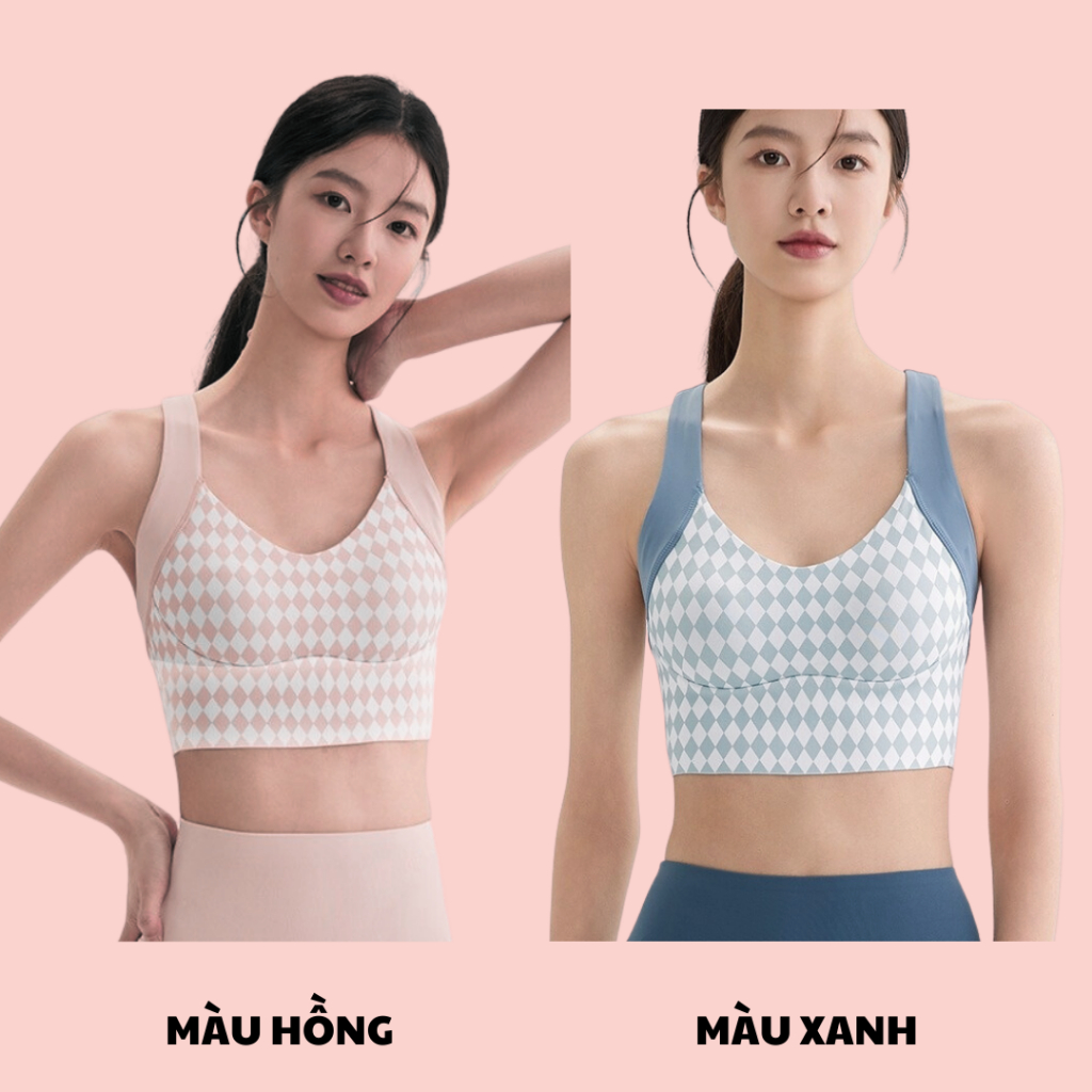 Áo tập gym, áo bra tập yoga hở lưng nâng ngực co dãn thấm hút mồ hôi họa tiết caro