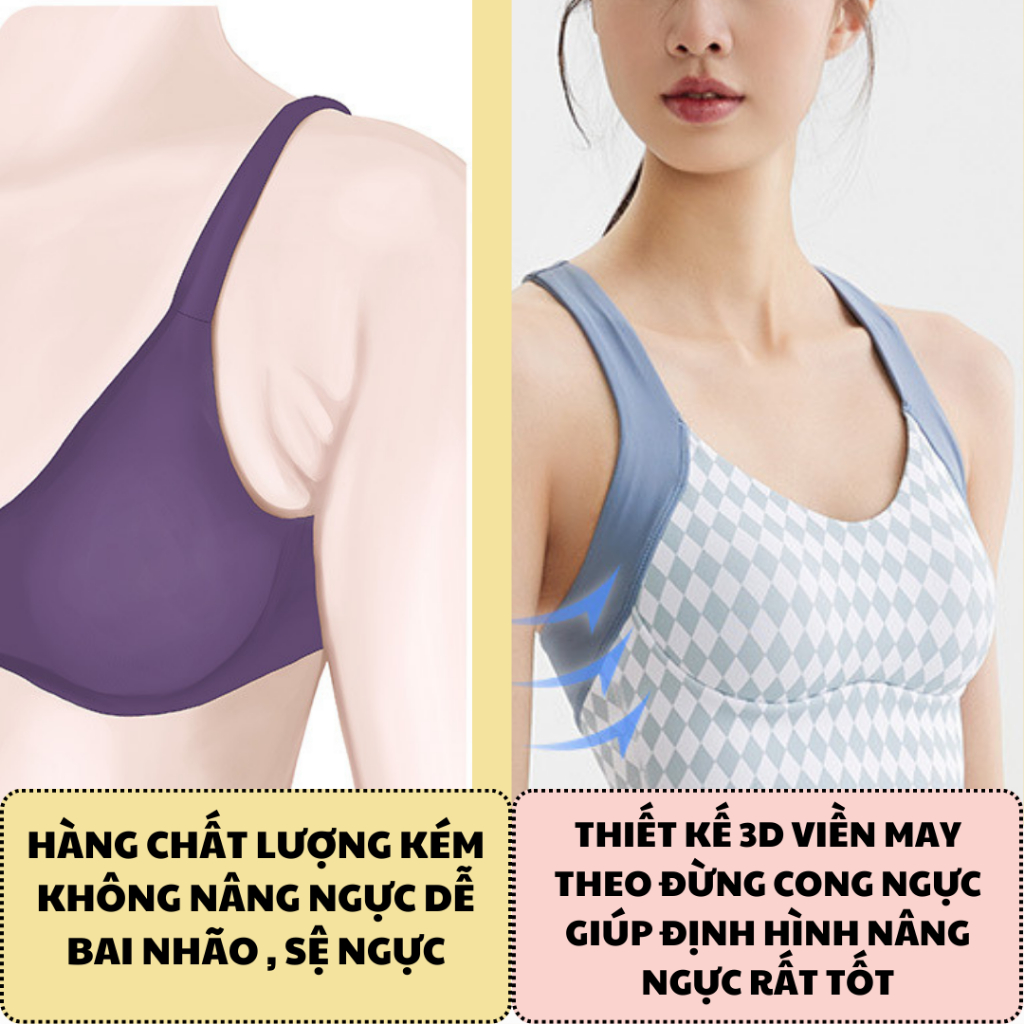 Áo tập gym, áo bra tập yoga hở lưng nâng ngực co dãn thấm hút mồ hôi họa tiết caro