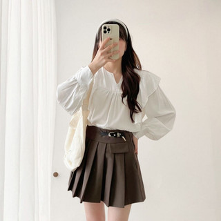 Áo sơ mi bánh bèo Renee, sơ mi cổ v cánh tiên mềm mịn tiểu thư - AS20