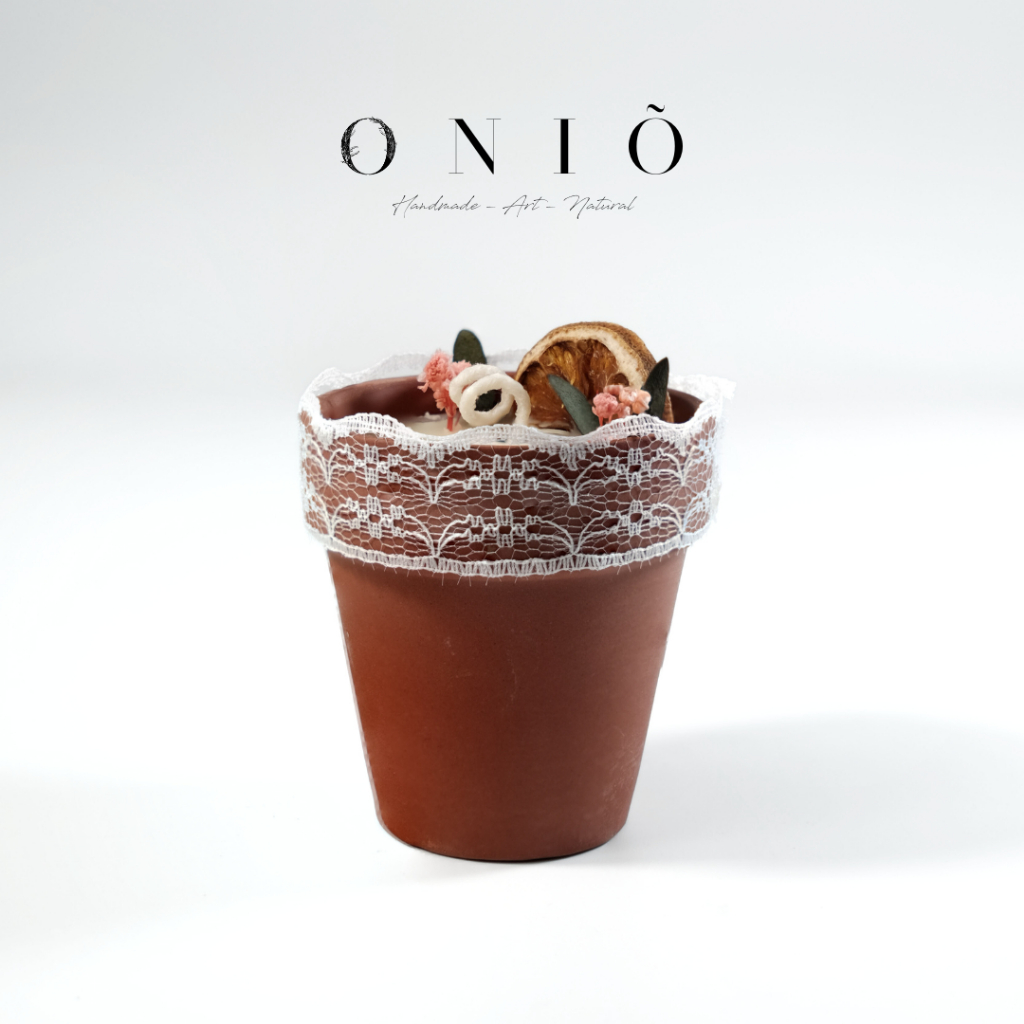 Nến thơm hương tinh dầu hình chậu cây trang trí hoa khô,handmade by Oniõ, 90g sáp đậu nành, đốt liên tục 25-30h