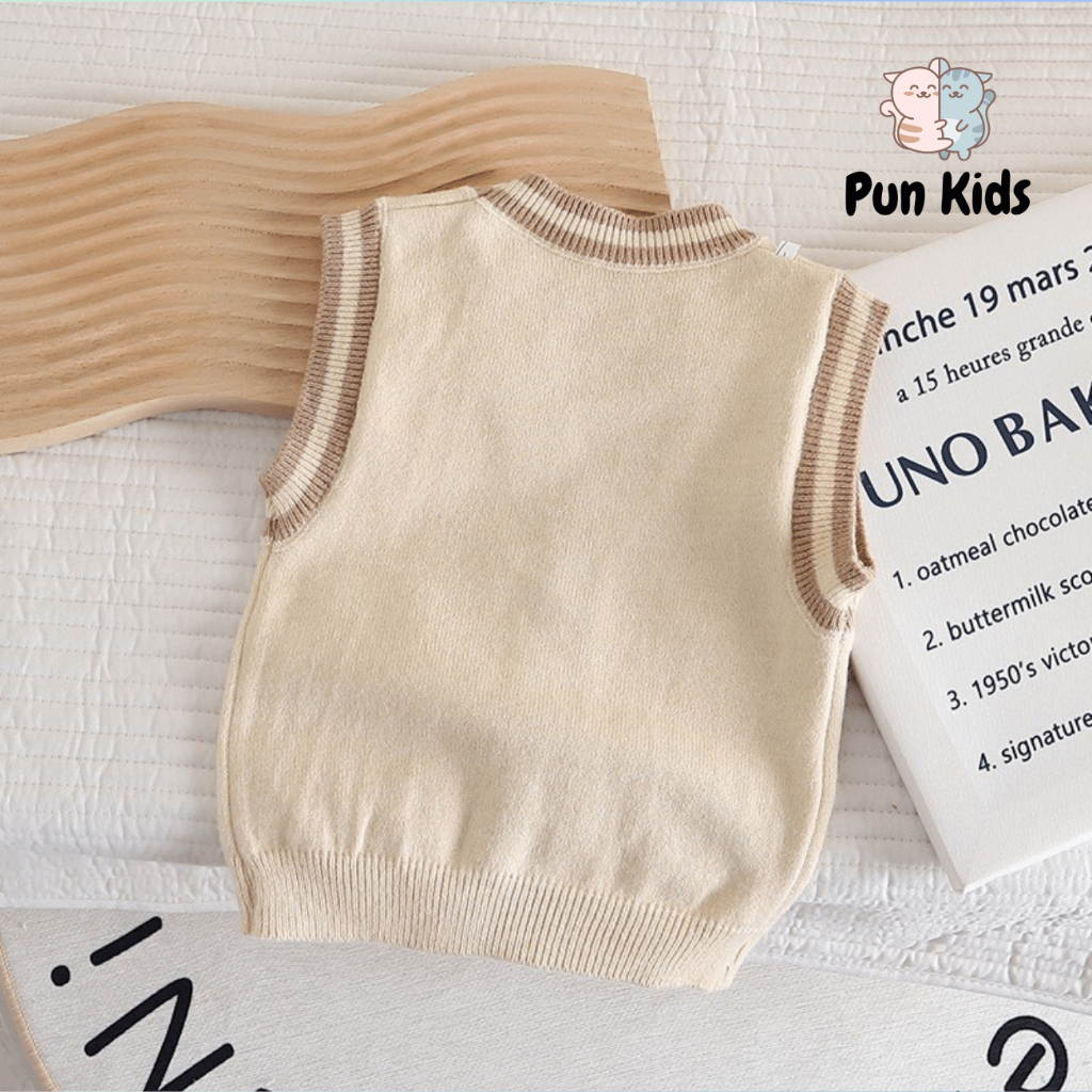 Áo gile len thu đông gấu chất mềm đẹp cho bé 9-25kg AMĐ07