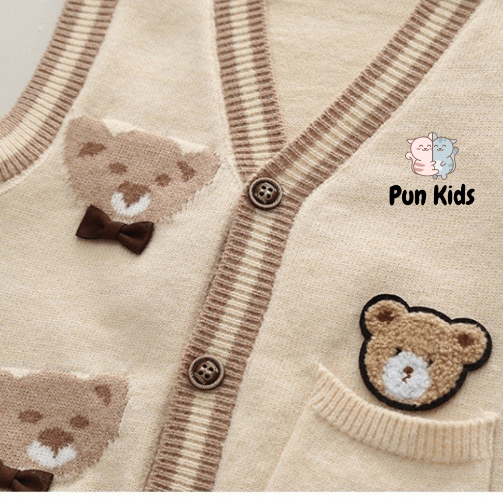 Áo gile len thu đông gấu chất mềm đẹp cho bé 9-25kg AMĐ07