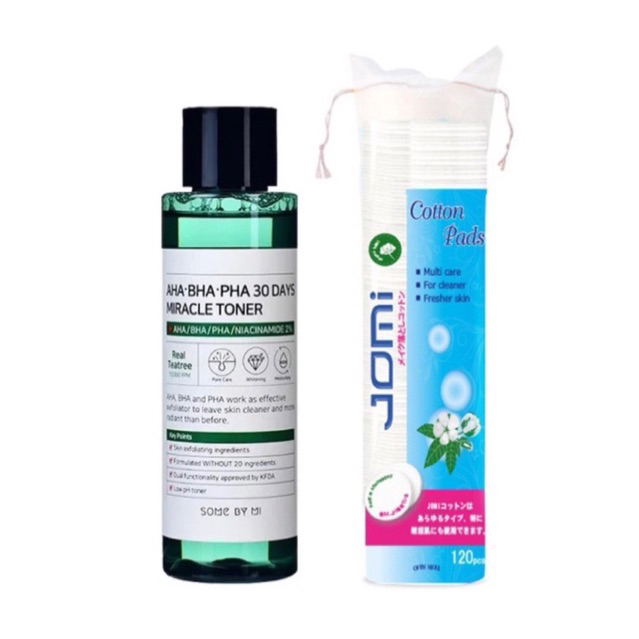 Combo Nước Hoa Hồng Some By Mi AHA-BHA-PHA Toner 150ml + Bông Jomi 120 miếng