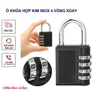 Ổ Khóa Mã Số Xoay 4 Vòng, Ổ Khóa Mật Mã Không Cần Chìa Mạ Inox Chịu Được Nước 2 Màu Đen Bạc