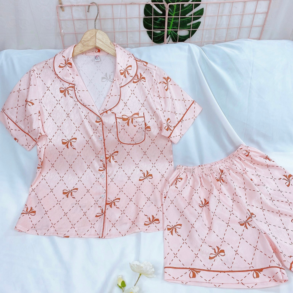 Đồ ngủ đùi mặc nhà vải lụa xước ánh kim mát lạnh