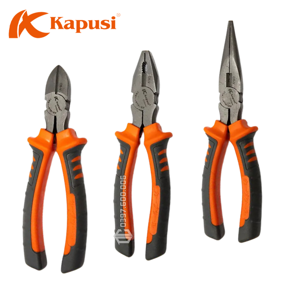 Bộ kìm KAPUSI Điện - Cắt - Nhọn 6'' - 8'' từ hợp kim cứng, rất bền bỉ tạo sự chắc chắn và có độ bền cao.