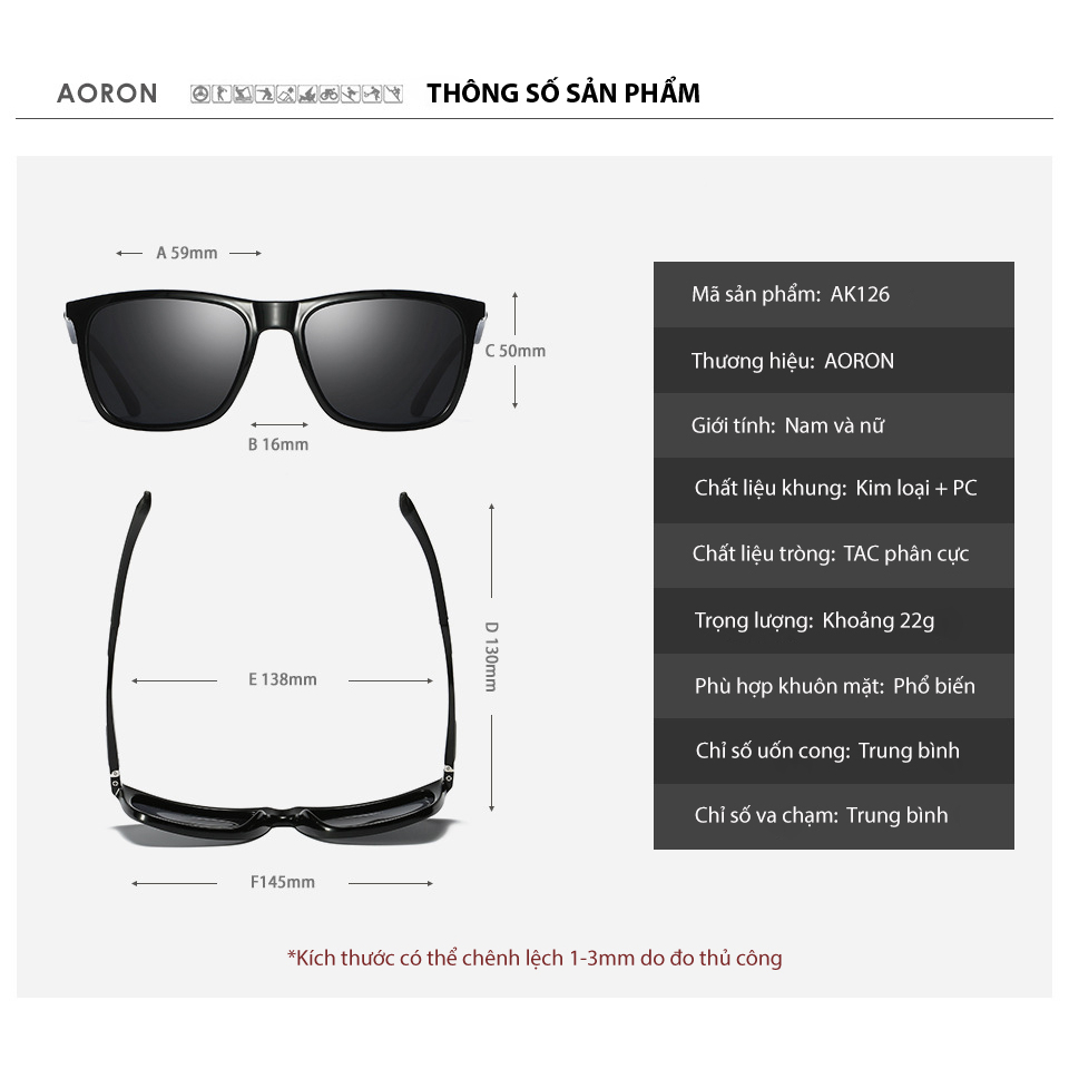 Kính Mát Mắt Vuông Phân Cực AORON Kính Thời Trang Cho Nam Và Nữ Gọng Nhôm-Magie Siêu Bền Cách Điệu Phong Cách Mới AK126
