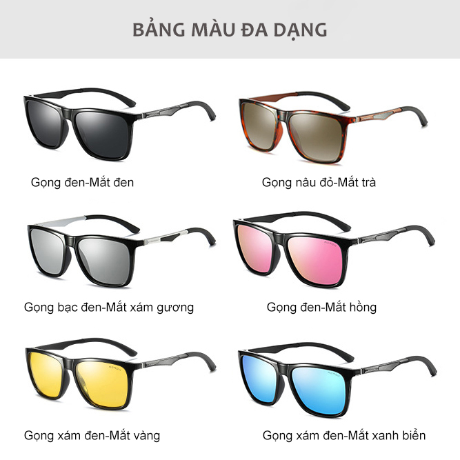 Kính Mát Mắt Vuông Phân Cực AORON Kính Thời Trang Cho Nam Và Nữ Gọng Nhôm-Magie Siêu Bền Cách Điệu Phong Cách Mới AK126