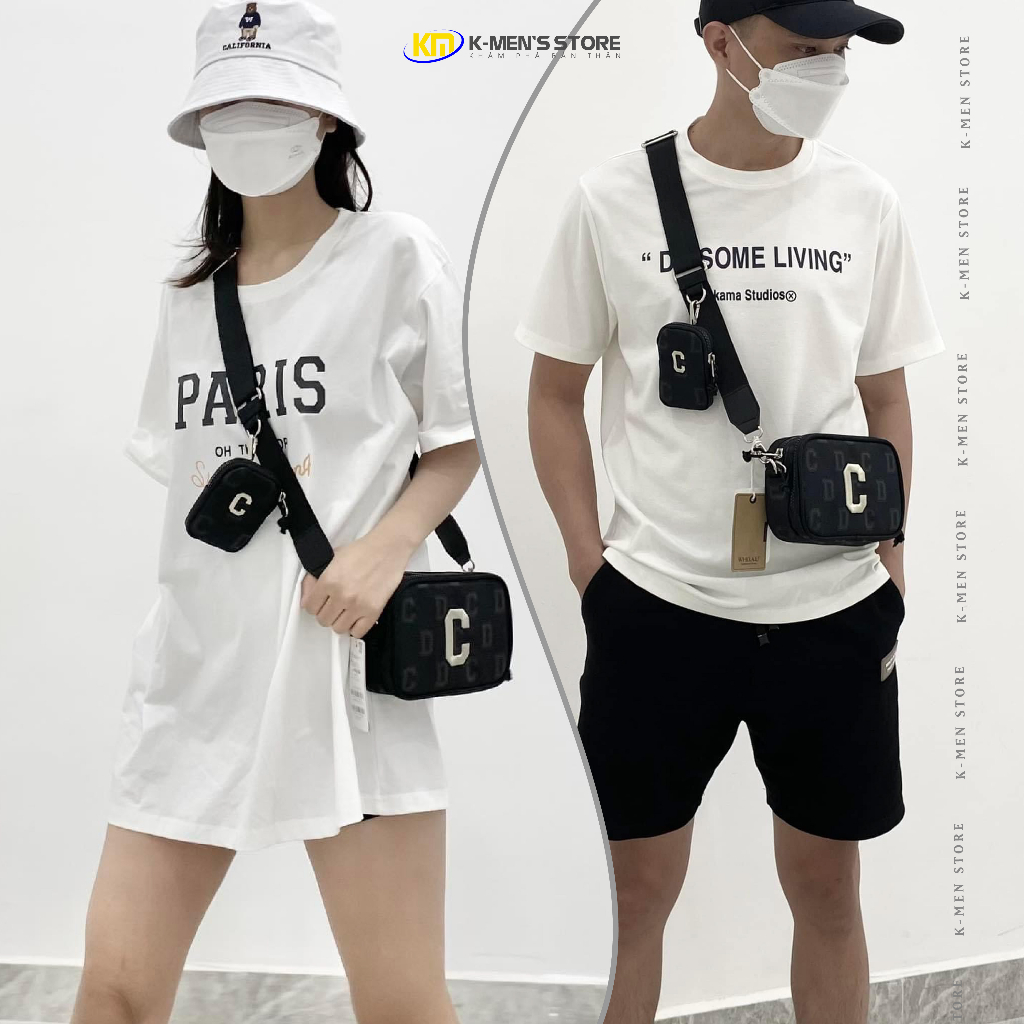 Túi đeo chéo nam nữ Who.au Steve thêu logo chữ C vải canvas mini form ngang 2 ngăn size20