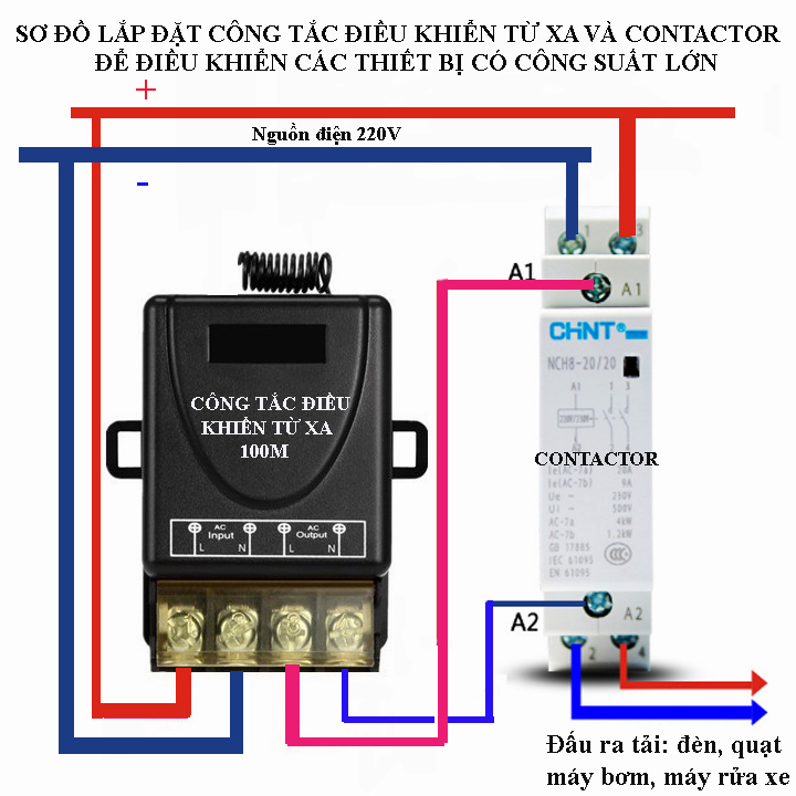 Bộ công tắc điều khiển từ xa rf 100m 30A 4000W 220V 2 tay điều khiển, điều khiển máy bơm nước