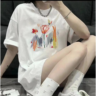Áo phông nữ form rộng tay lỡ in Hoa Tulip Sơn Dầu cực xinh TT43