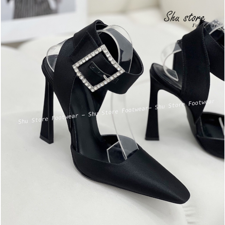 Xăng đan cao gót Shu Store bít mũi gót cao 10 phân quai quấn cổ chân thời trang cho nữ
