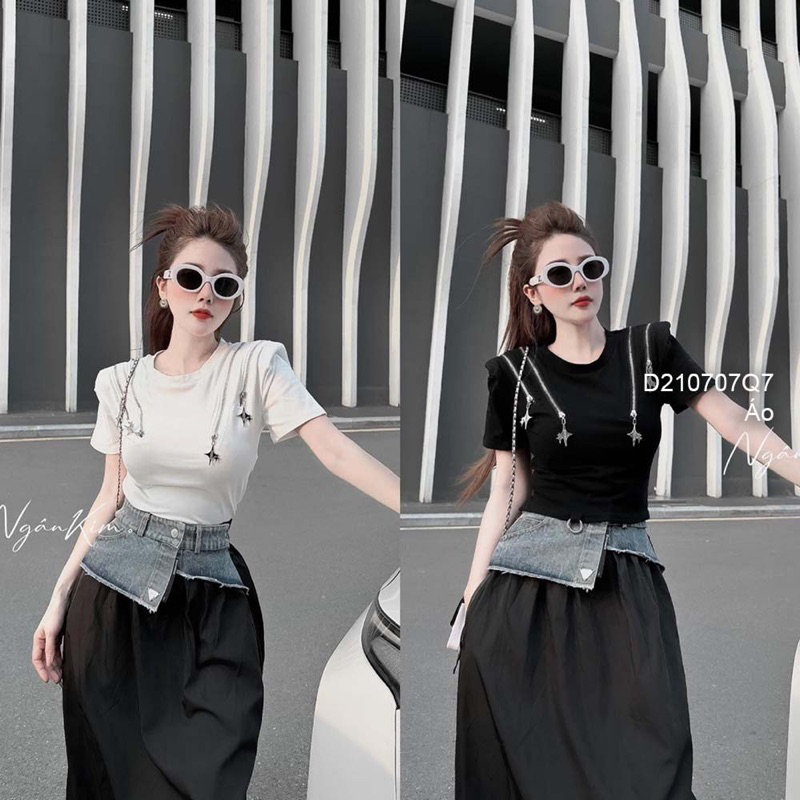 Áo thun tay con vai phối khóa kéo sang trọng VIENS STORE