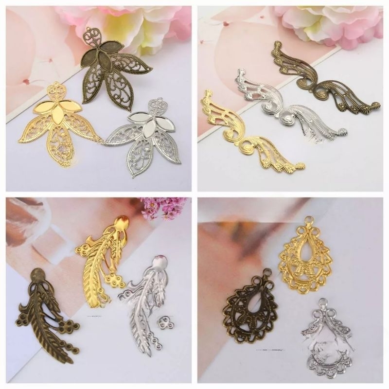 (10 cái)Phiến kim loại họa tiết nhiều mẫu, Nguyên liệu làm trang sức cổ trang, Nguyên liệu diy