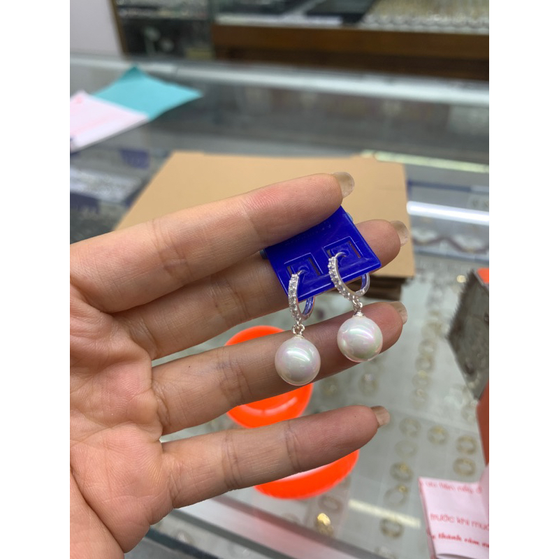 Khuyên tai tròn treo trai nhân tạo, bạc ta nmj