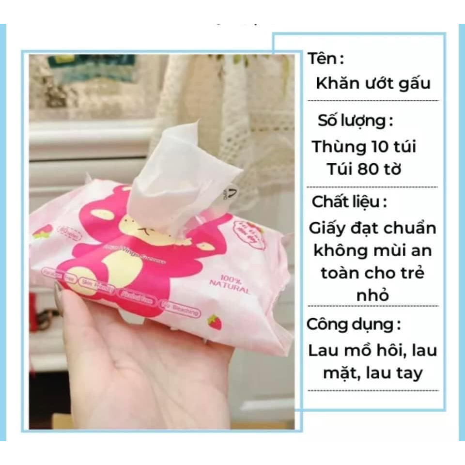 Thùng khăn giấy ướt gấu dâu 800 tờ Freeship Giấy ướt gấu dâu siêu mềm mịn, dễ dàng làm sạch an toàn cho trẻ nhỏ