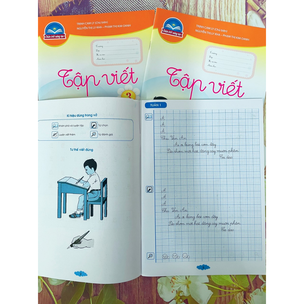 Tập viết lớp 3 và bao kiếng, tem nhãn