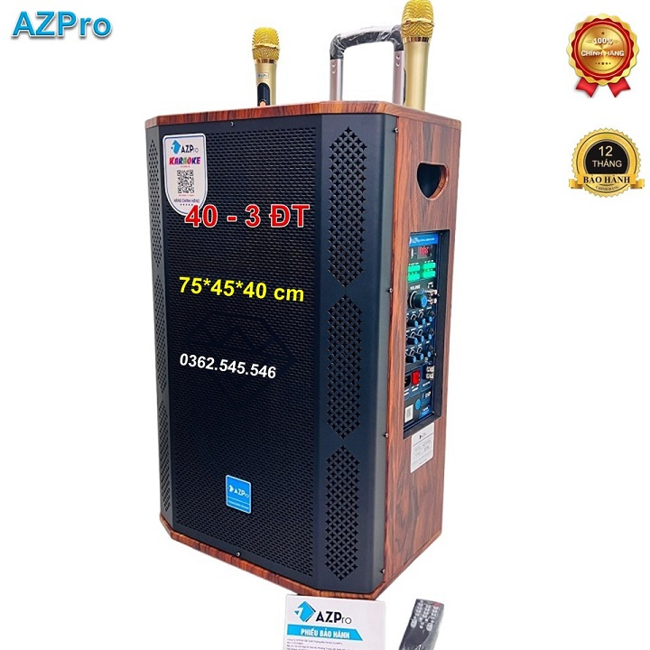 Loa kéo Bluetooth chính hãng AZPRO,AZ-2506-A Bass 40- 3 đường tiếng,mạch Reverb 10 núm chỉnh,Tặng 2 mic không dây