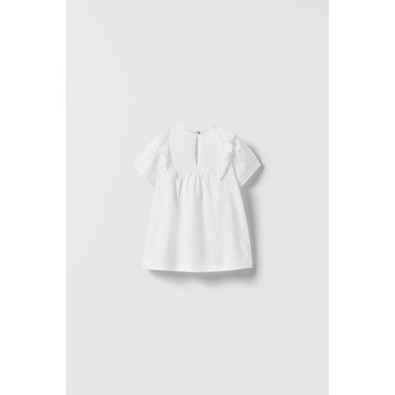 Áo thun thêu trắng bé gái Zara auth