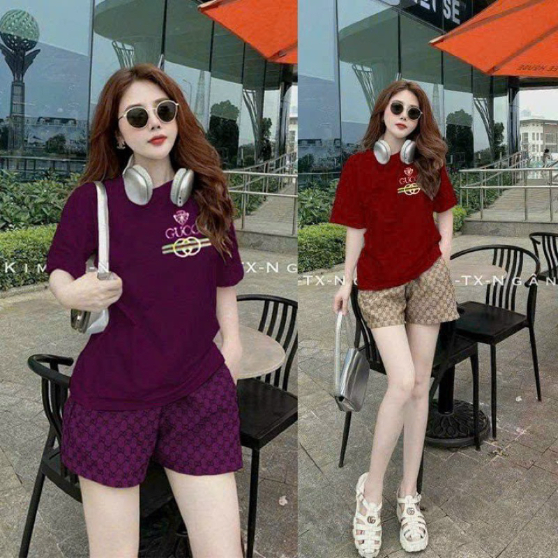 SÉT BỘ NỮ QUẦN BỐ ÁO THUN PHOM RỘNG THÊU CHỮ