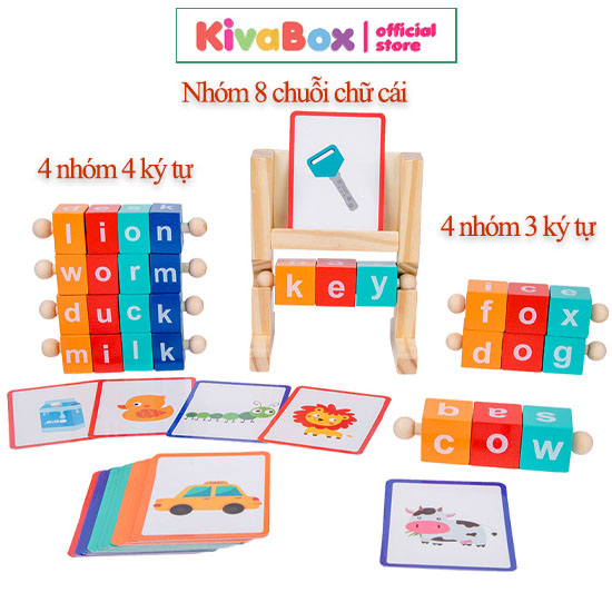 Bộ đồ chơi giáo dục trí tuệ cho trẻ học tập tiếng Anh, xếp các chữ cái theo thẻ hình Kivabox montessori