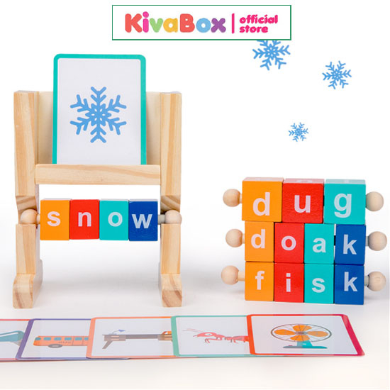 Bộ đồ chơi giáo dục trí tuệ cho trẻ học tập tiếng Anh, xếp các chữ cái theo thẻ hình Kivabox montessori