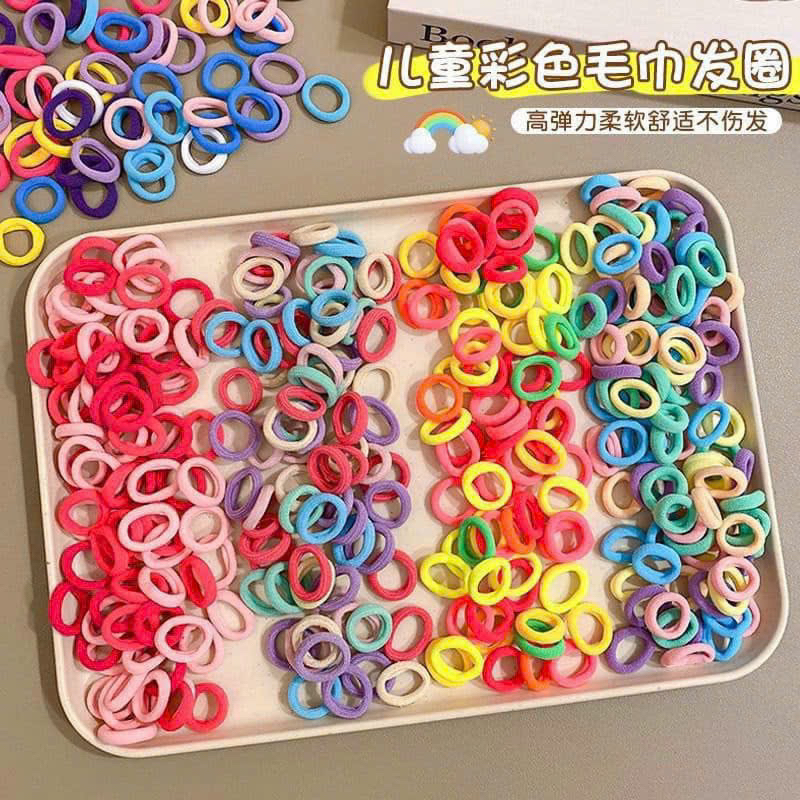 Set 500 Thun Cột Tóc Đủ Màu Cho Bé, Chun Buộc Tóc Siêu Co Giãn Dễ Thương