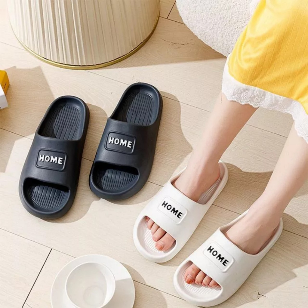 Dép quai ngang mang trong nhà unisex nam nữ thời trang hoạ tiết HOME